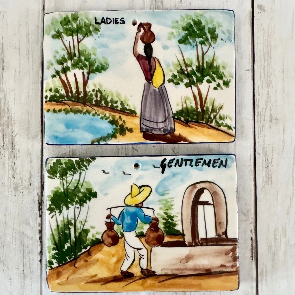 Ceramic Bathroom Signs Ladies and Gentlemen Mexican Folk Art Talavera Style